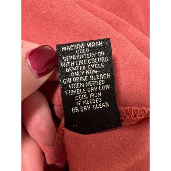 Catherine Malandrino Blouse Sheer Pleated Sleeve Blouse In Peach - Picture 6 of 6